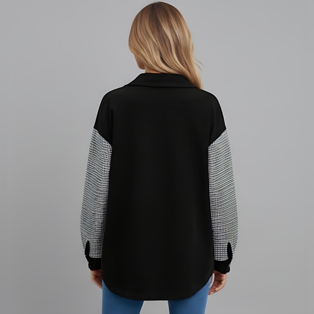 Black Houndstooth Print Drop Shoulder Shacket - Picture 4 of 9